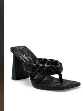 Jessica Simpson Quilted Thong Braided Block Heel Sandal in Black